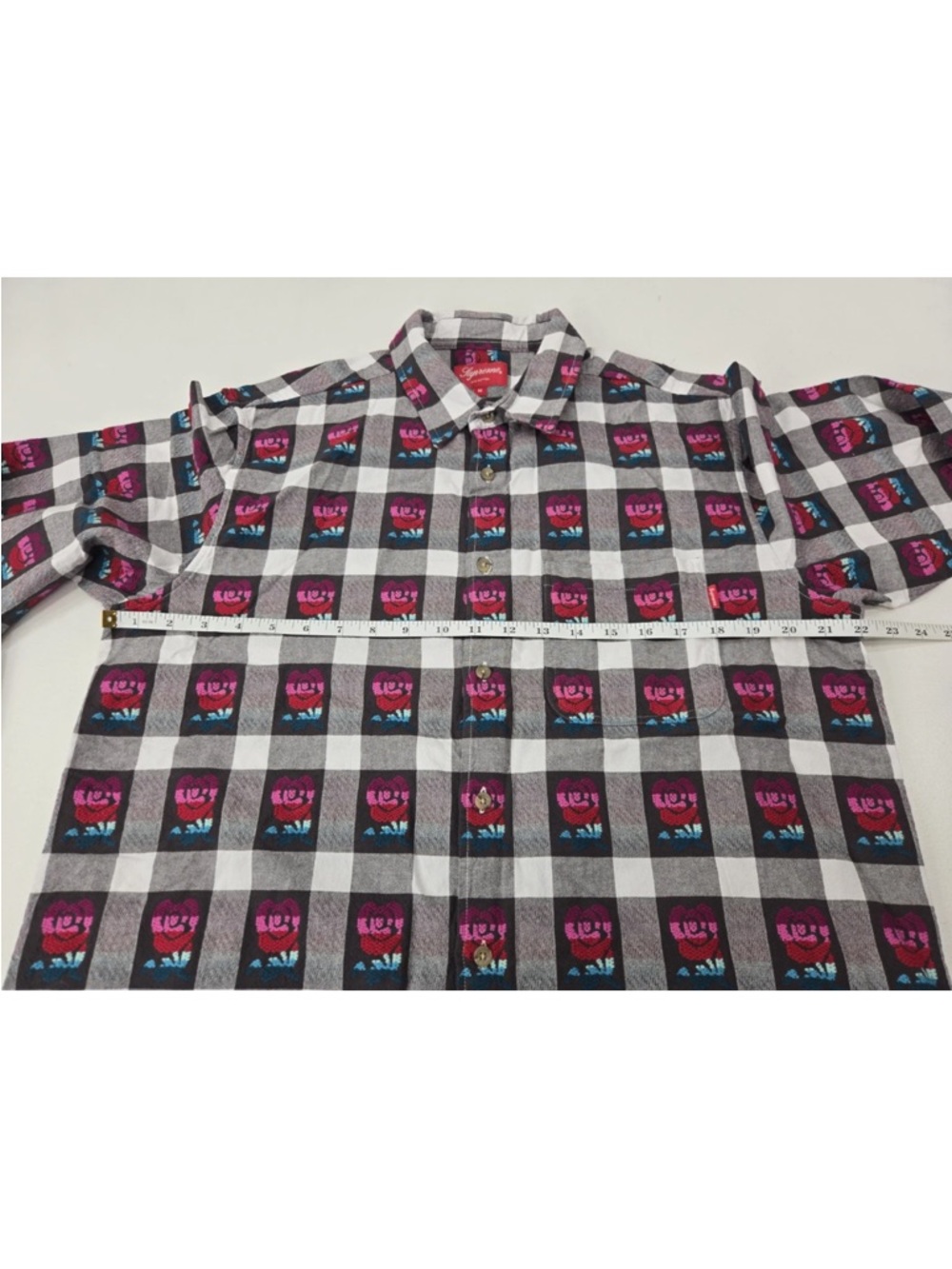 SUPREME Rose Buffalo Plaid Shirt Cotton Button Up Size M Mens - Picture 7 of 8